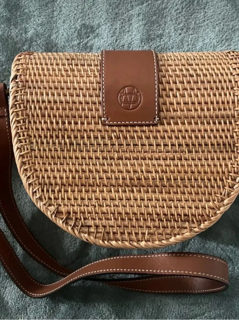 Massimo Dutti Brown Leather Rattan Wicker Crossbody Messenger Purse - Picture 2 of 7